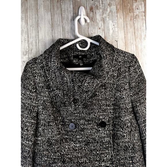 H&M Tweed Blazer Womens Pea Coat 10 Black White Tan Two Button Double Breasted - Picture 4 of 7